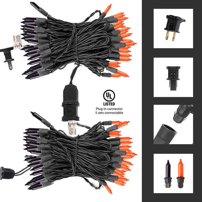 Dazzle Bright Purple and Orange Halloween Mini Lights, 20FT 100 Count Waterproof Incandescent