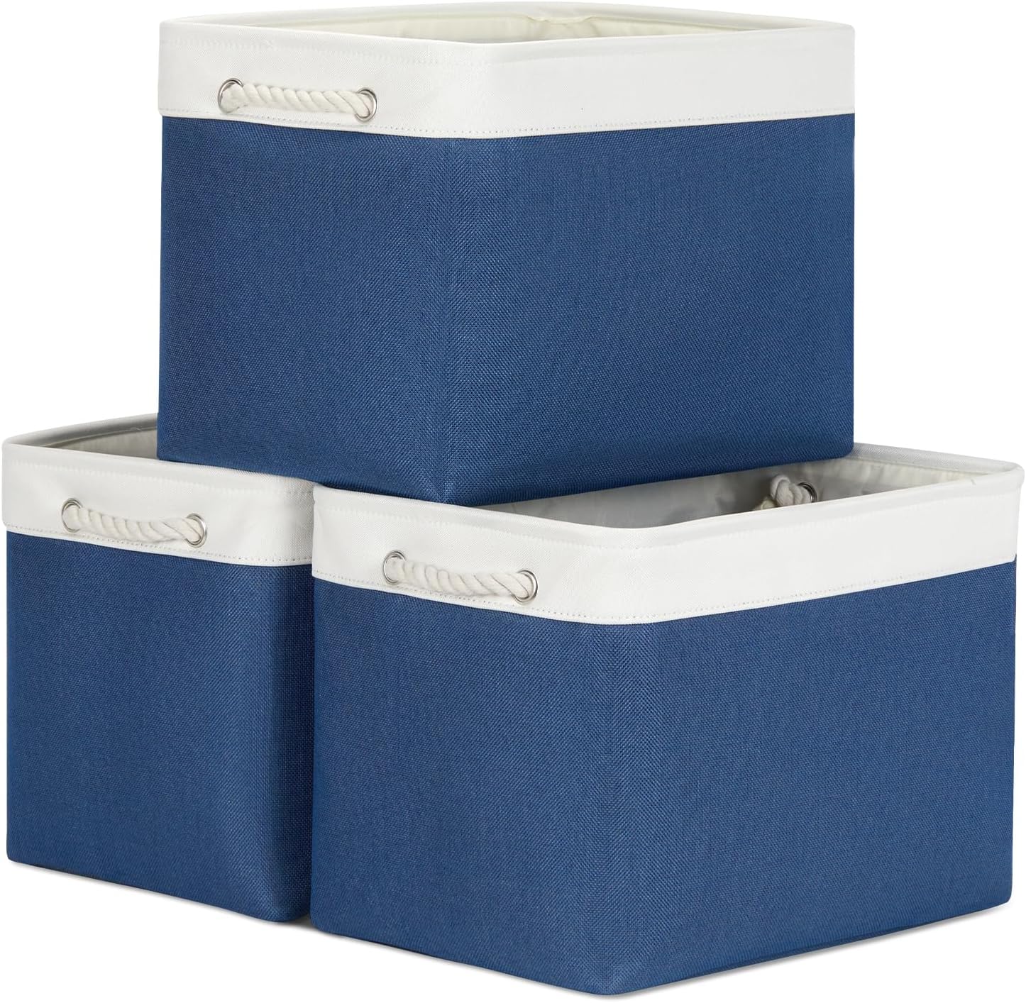 Bidtakay Large Storage Baskets for Shelves 3 Pack Fabric Storage Bins for Organizing Navy Blue