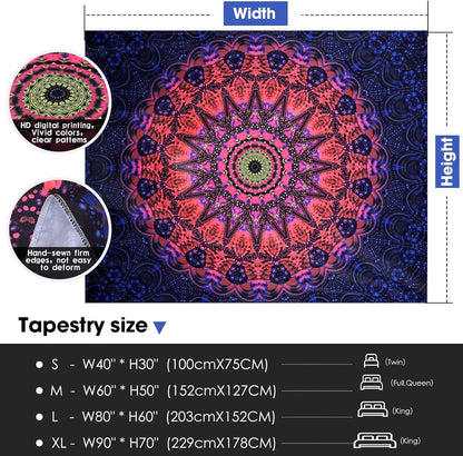 ADDWel Blacklight Mandala Boho Tapestry Glow In The Dark, Black Light Bohemian Hippie Poster Wall
