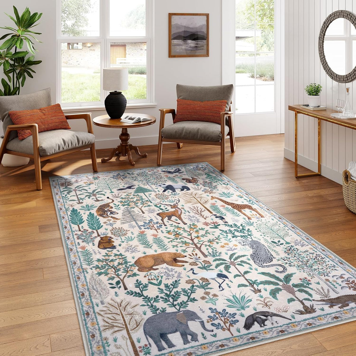 OJIA Jungle Print Washable Area Rugs 5x7, Soft Modern Rugs for Living Room Ultra-Thin Non-Shedding