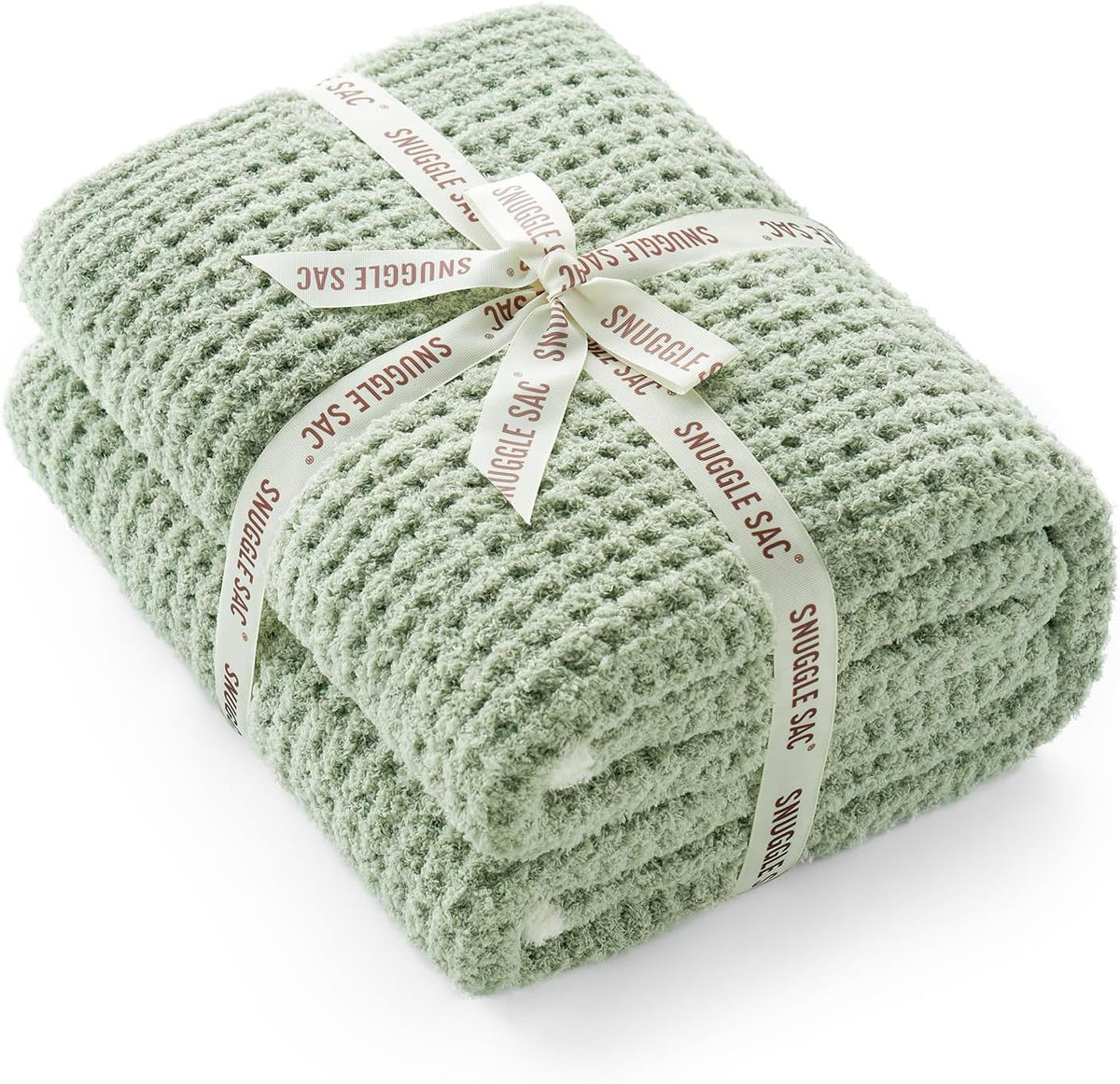 Snuggle Sac Ultra Soft Waffle Throw Blanket for Couch Bed Sofa 50x60 inches, Reversible Sage Green