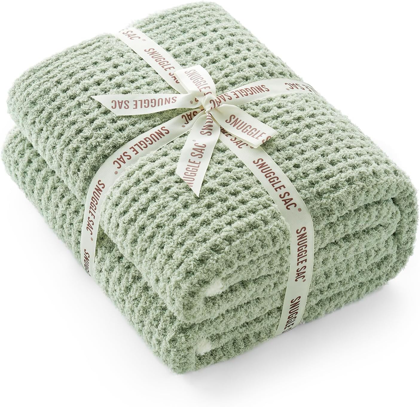 Snuggle Sac Ultra Soft Waffle Throw Blanket for Couch Bed Sofa 50x60 inches, Reversible Sage Green