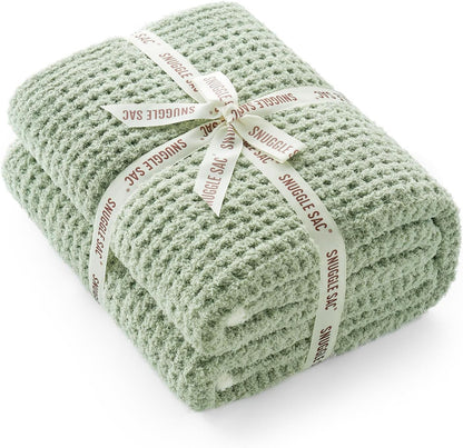 Snuggle Sac Ultra Soft Waffle Throw Blanket for Couch Bed Sofa 50x60 inches, Reversible Sage Green
