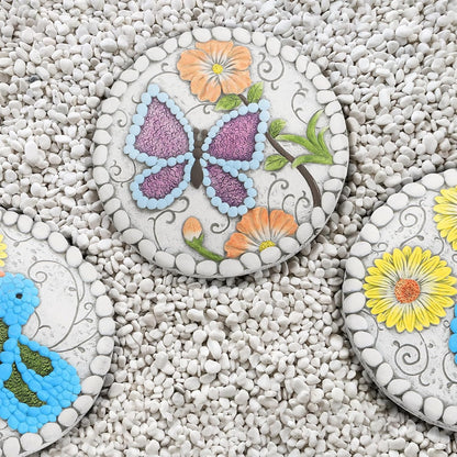 Garden Stepping Stones Set of 2 Butterfly Outdoor Garden Decor 10 inch Round Decorative Stones