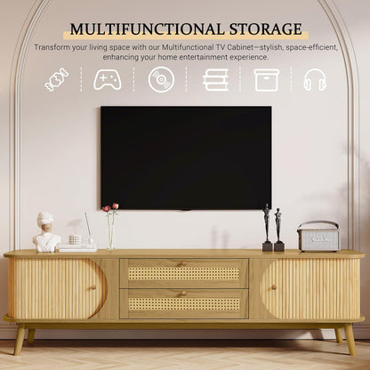 Merax Modern Fluted TV Stand for 75" TVs, Mid-Century Entertainment Center Tambour Door Media
