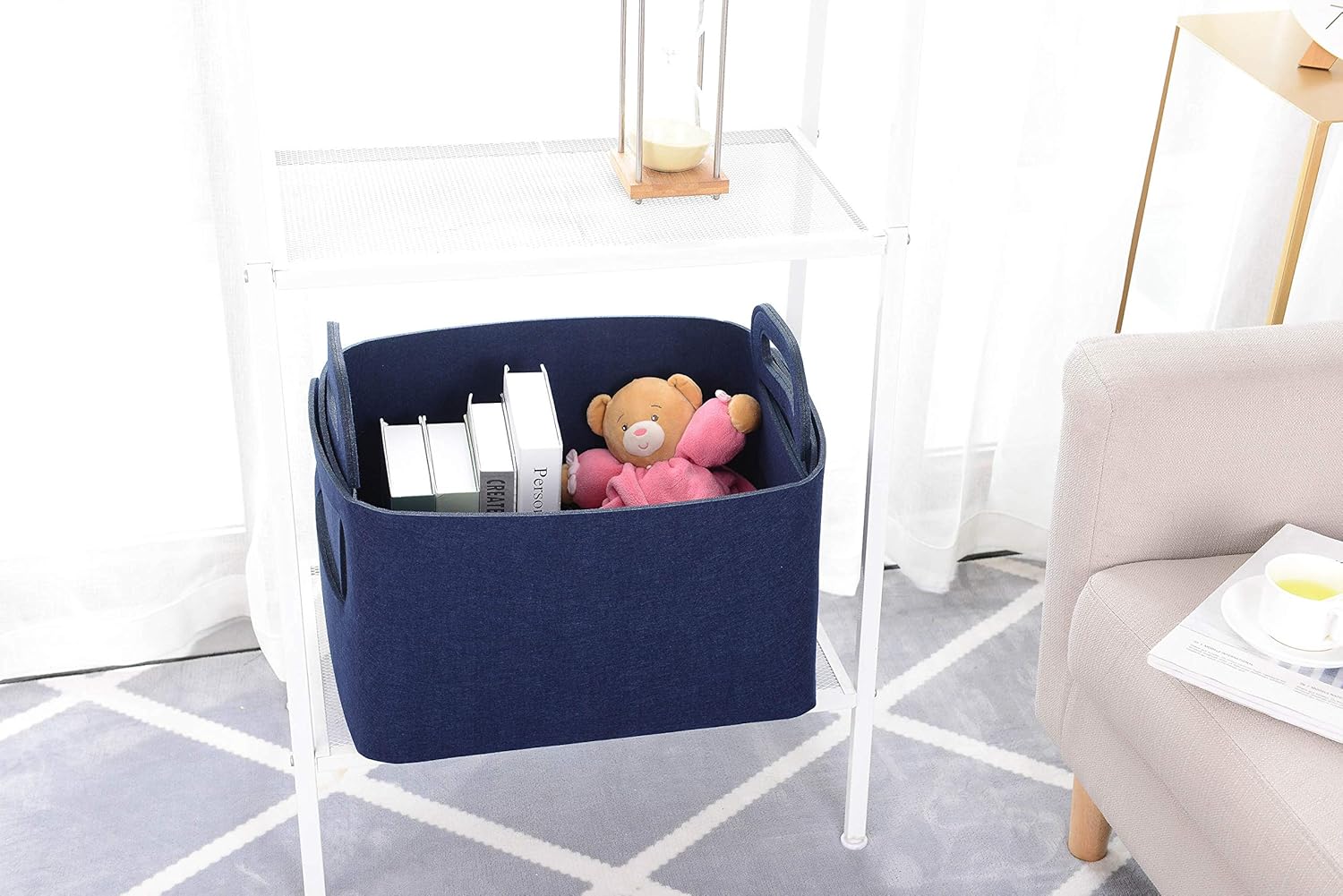 Storage Basket Felt Storage Bin Collapsible& Convenient Box Organizer with Carry Handles for Office