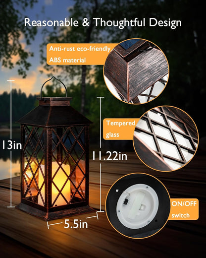Homemory Solar Lanterns Outdoor Waterproof Hanging with Flickering Flameless Candles, 2 Pack 13''