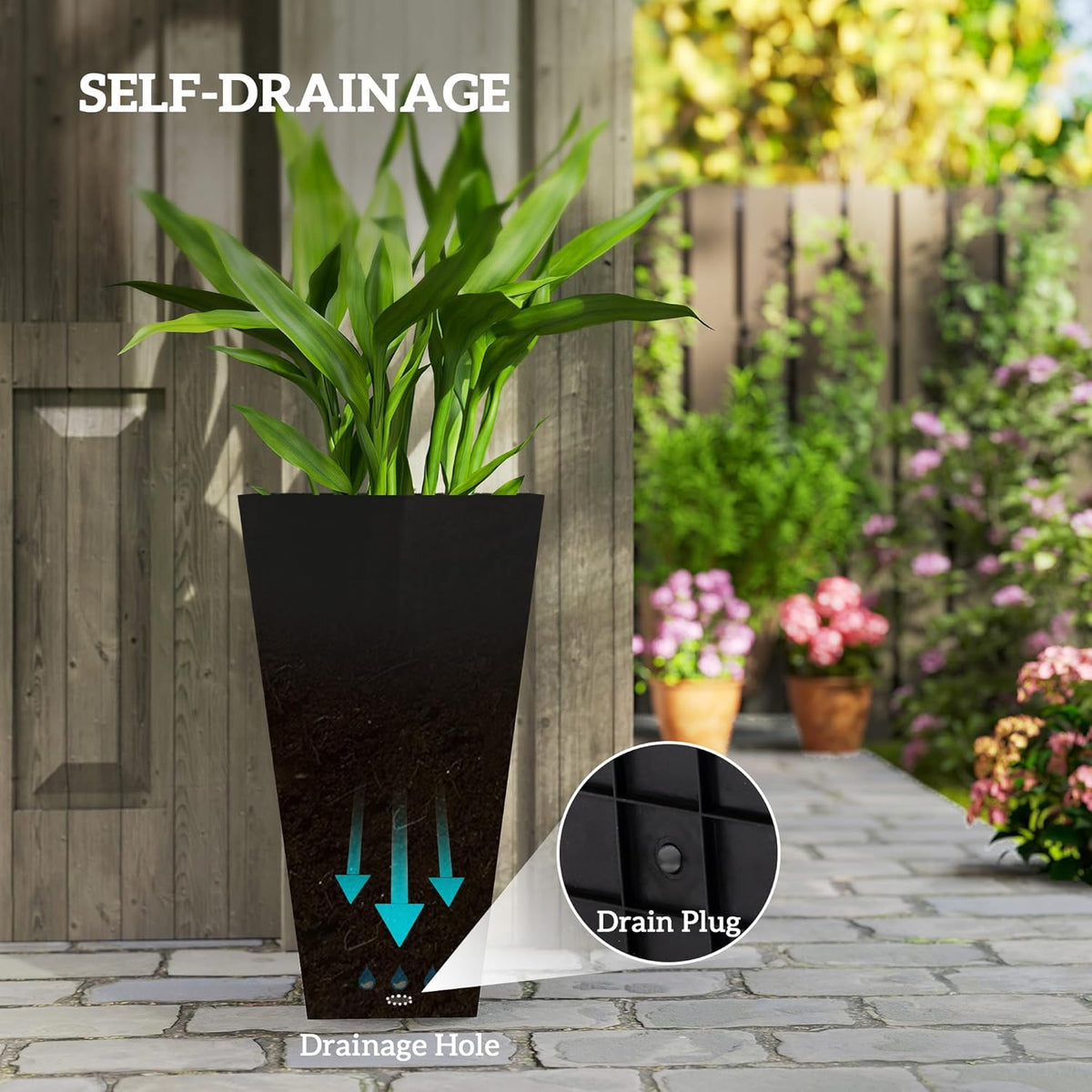 Outsunny Tall Planters for Outdoor Plants Set of 3, 28 in Taper Planters with Drainage Holes