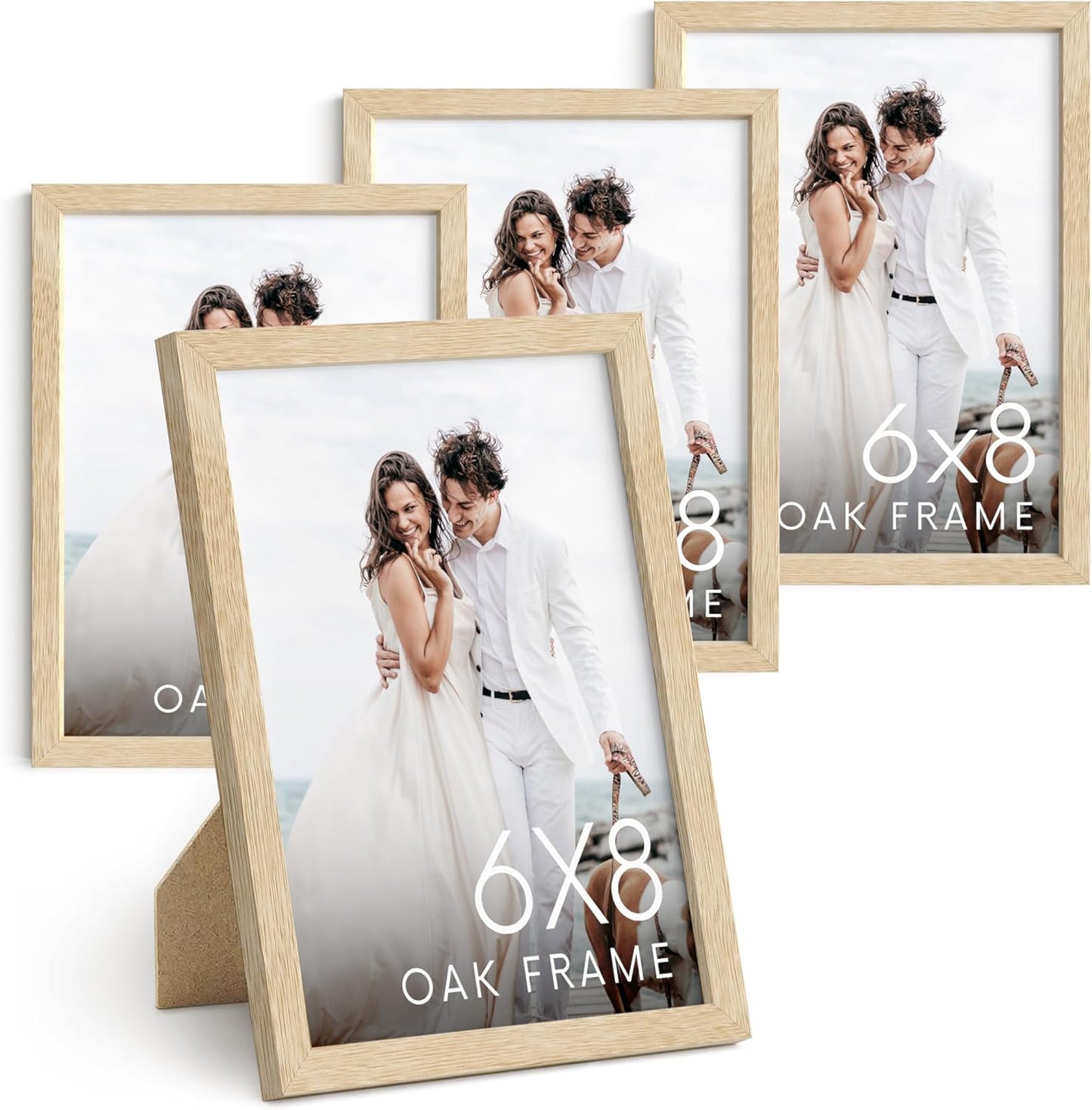 HAUS AND HUES 6x8 Natural Oak Wooden Picture Frame - Set of 4 6x8 Poster Frame - Premium Oak