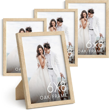 HAUS AND HUES 6x8 Natural Oak Wooden Picture Frame - Set of 4 6x8 Poster Frame - Premium Oak