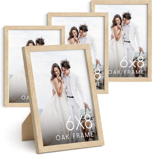 HAUS AND HUES 6x8 Natural Oak Wooden Picture Frame - Set of 4 6x8 Poster Frame - Premium Oak