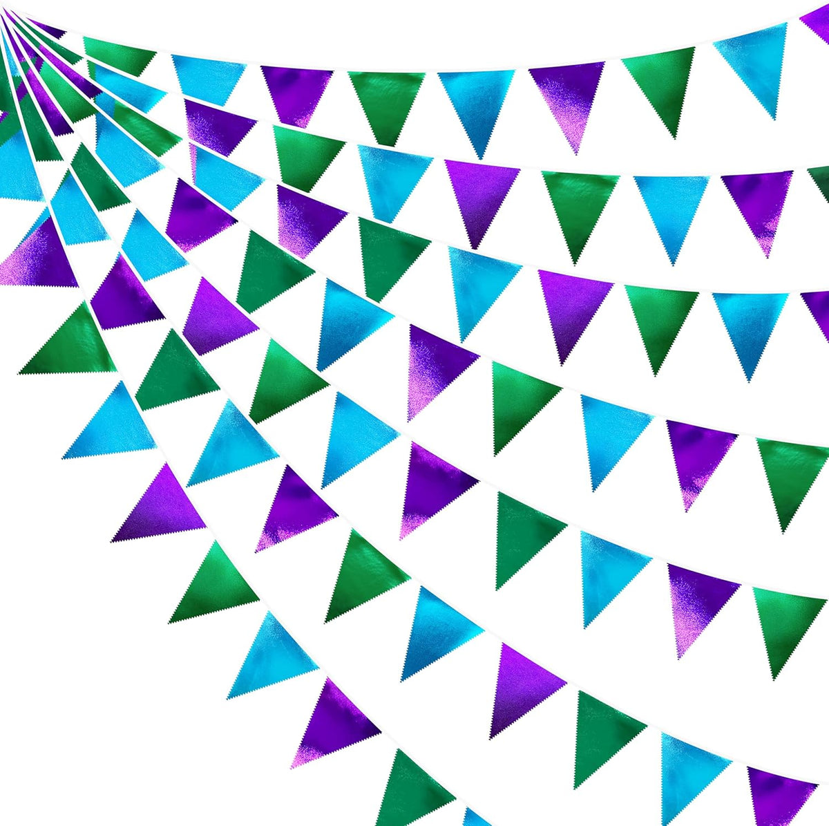 Blue Green Purple Party Decorations Metallic Fabric Triangle Pennant Banner Flag Bunting for Men