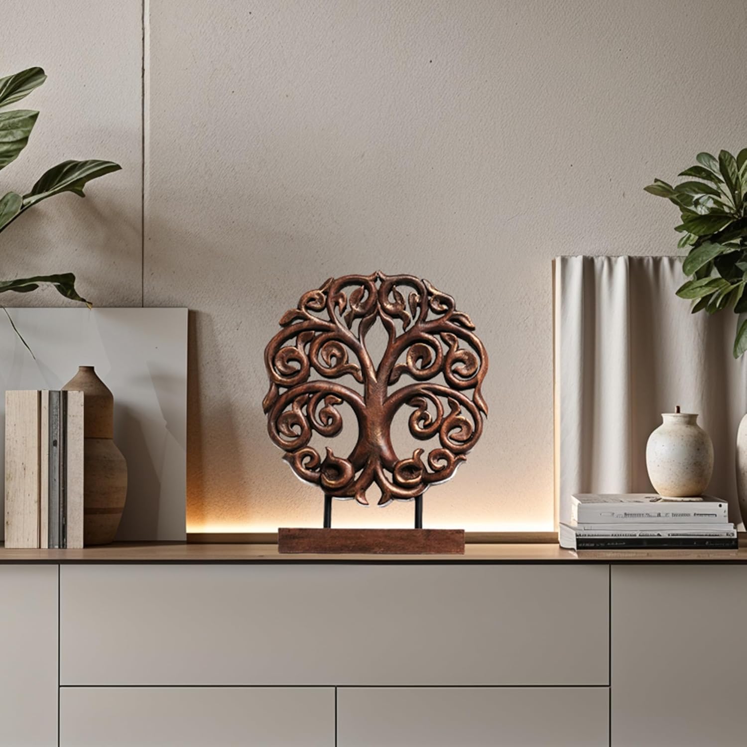 Decozen Solid Wood Tree of Life Sculpture - Home Decor, Living Room, Boho, Shelf, Coffee Table