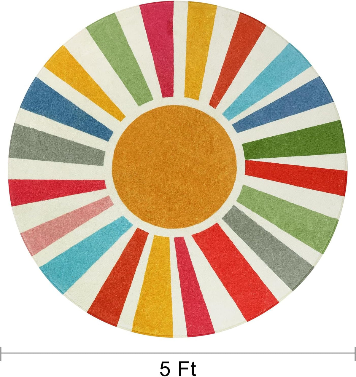 STARUIA Boho Washable Rug 5 Ft Round Area Rug for Bedroom, Rainbow Circle Kids Rugs for Office