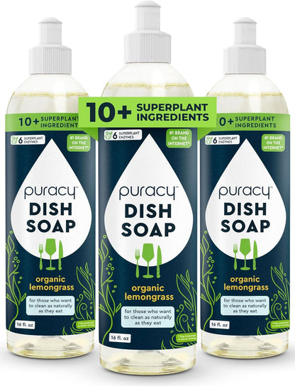 Puracy Natural Dish Soap Packs - Skin-Softening Plant-Based Dishwashing Soap, Non-Toxic Dish Soap