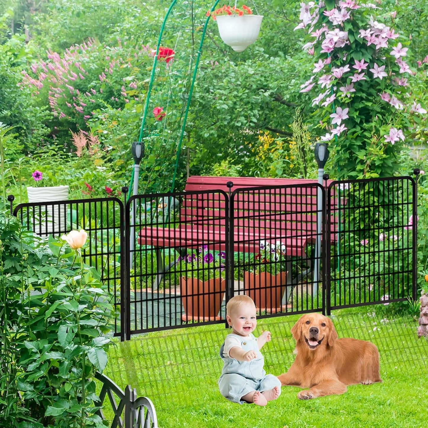 48 in(H) Decorative Garden Fence with Gate,8 Panels Total 17.7 Ft(L) Heavy Duty Iron Animal Barrier