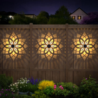 2 Pack Solar Fence Lights Metal Solar Powered Outdoor Wall Deck Step Lights Mandala Theme
