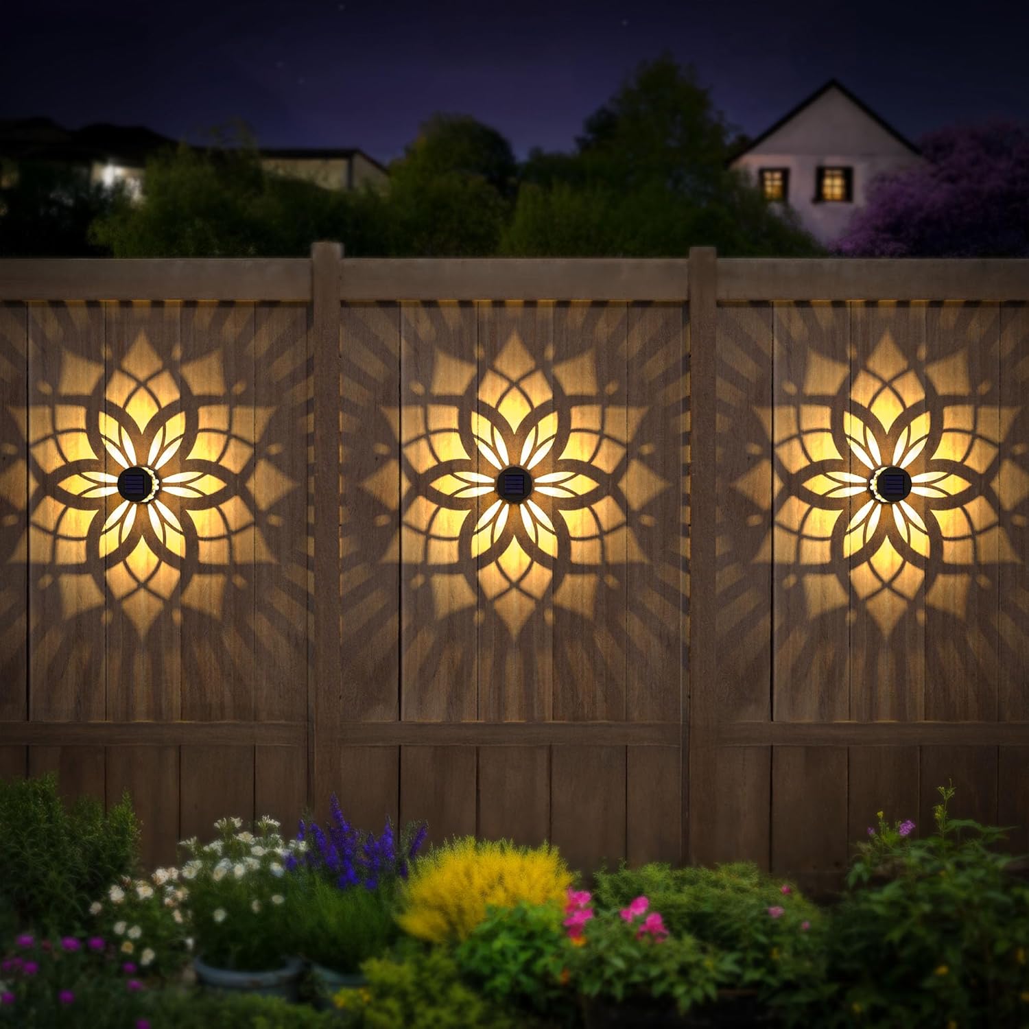 4 Pack Solar Fence Lights Metal Solar Powered Outdoor Wall Deck Step Lights Mandala Theme