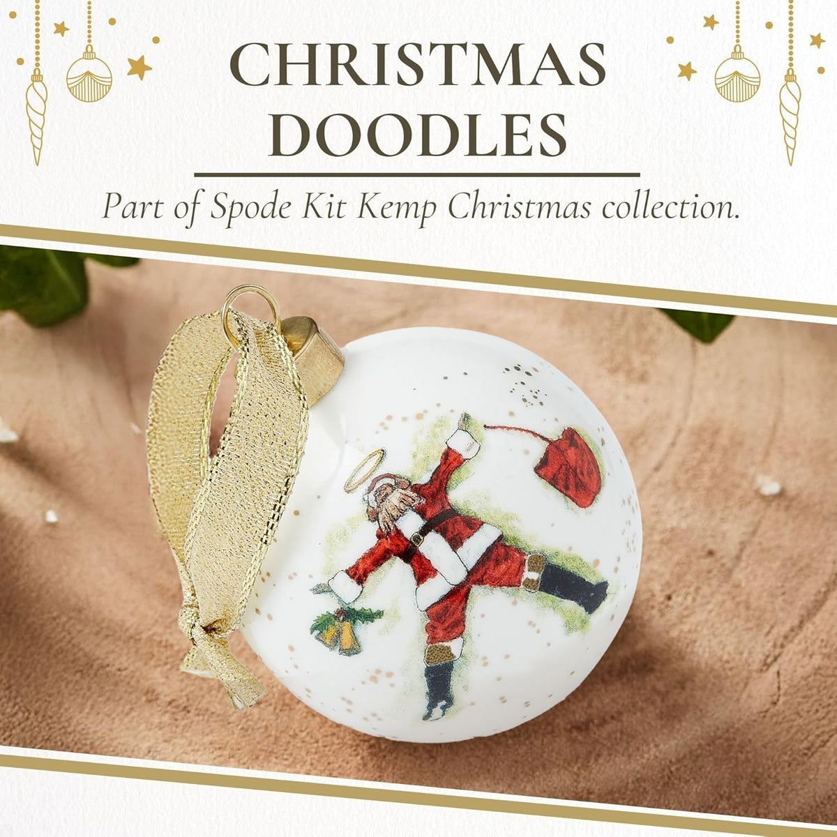 Spode Kit Kemp Christmas Ornament - Doodles Best in Snow - Fine China Whimsical Festive Keepsake