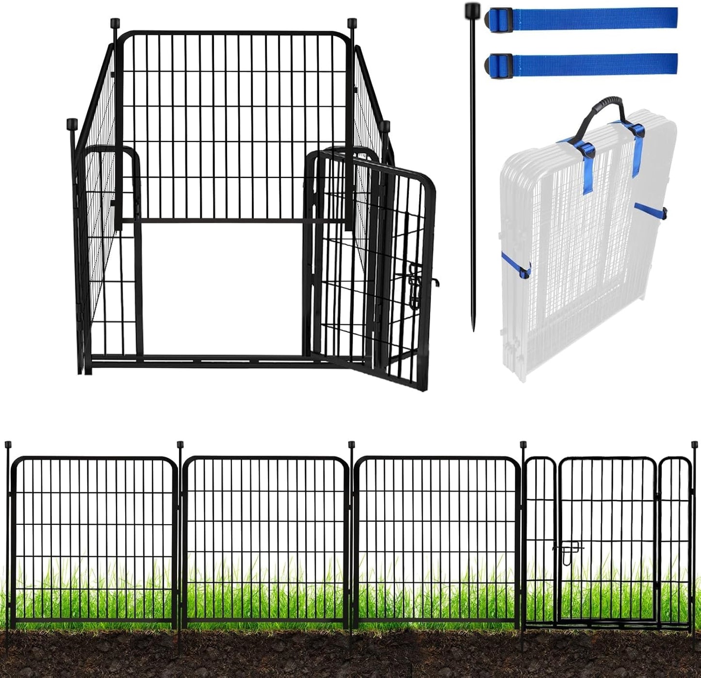 ADAVIN Tall Garden Fence with Low Threshold Door,54 in(H) 4 Panels Total 8.8 Ft(L) Fencing for
