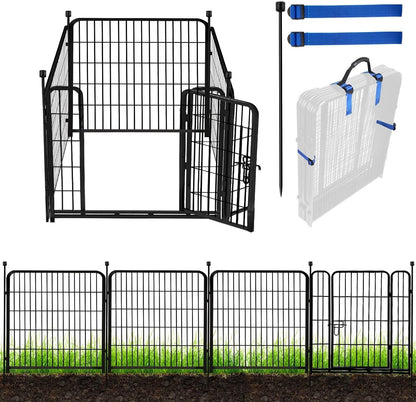 ADAVIN Tall Garden Fence with Gate,40 in(H) 4 Panels Animal Barrier Fence, Black Heavy Duty Iron