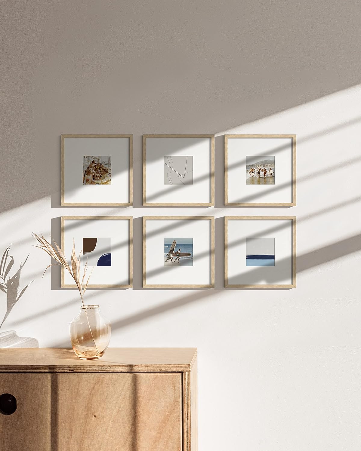 HAUS AND HUES Solid Oak Wood 8”x8” Picture Frames Matted to 4”x4” Set of 6-8x8 Standard Square