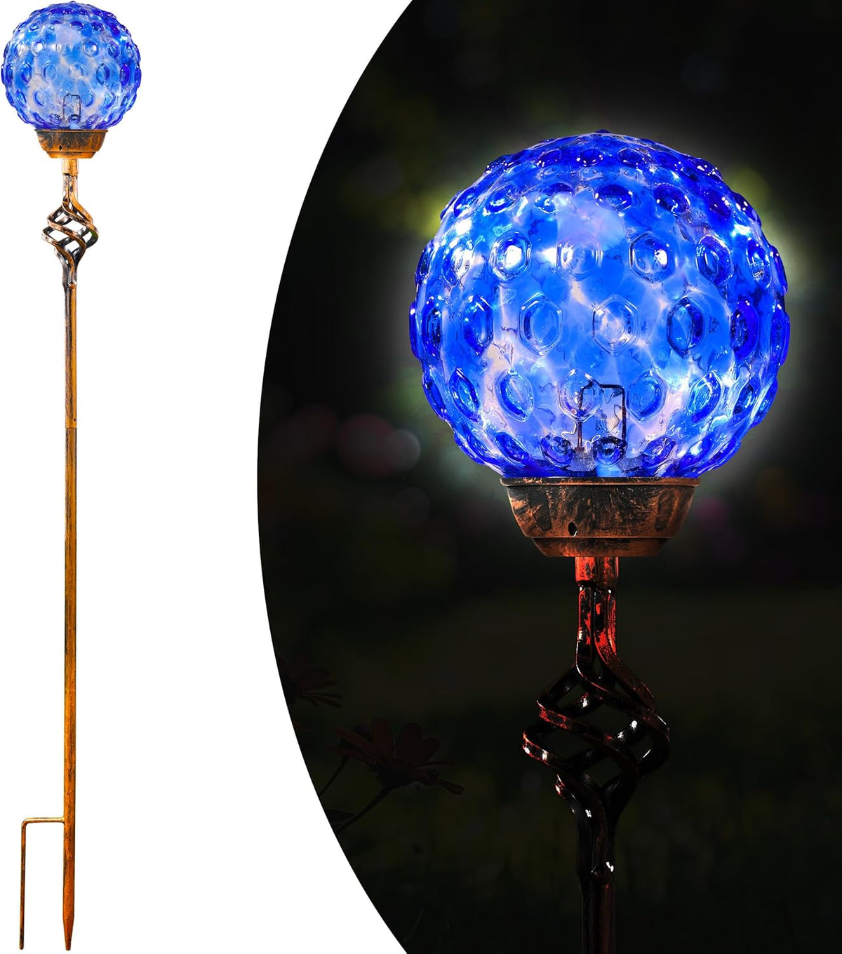Garden Solar Lights, Decorative LED Honeycomb Glass Ball Garden Stake, Glass and Metal Outdoor