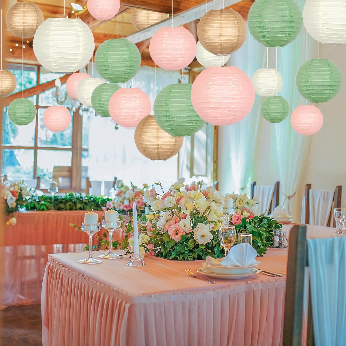 ADLKGG Paper Lanterns Party Decorative, Round Hanging Paper Lanterns Wedding Decorations for Sage