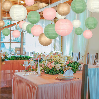 ADLKGG Paper Lanterns Party Decorative, Round Hanging Paper Lanterns Wedding Decorations for Sage