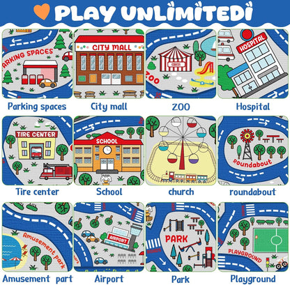 Kids Carpet Playmat Rug Player Car Rug,City Life Traffic Road Map Mat Educational Game Area Rug for
