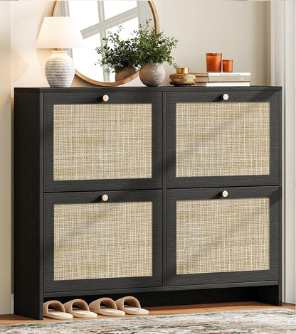 Nicetree Shoe Cabinet Storage for Entryway, 4-Flip Drawer Narrow Shoe Rack with Adjustable Shelves