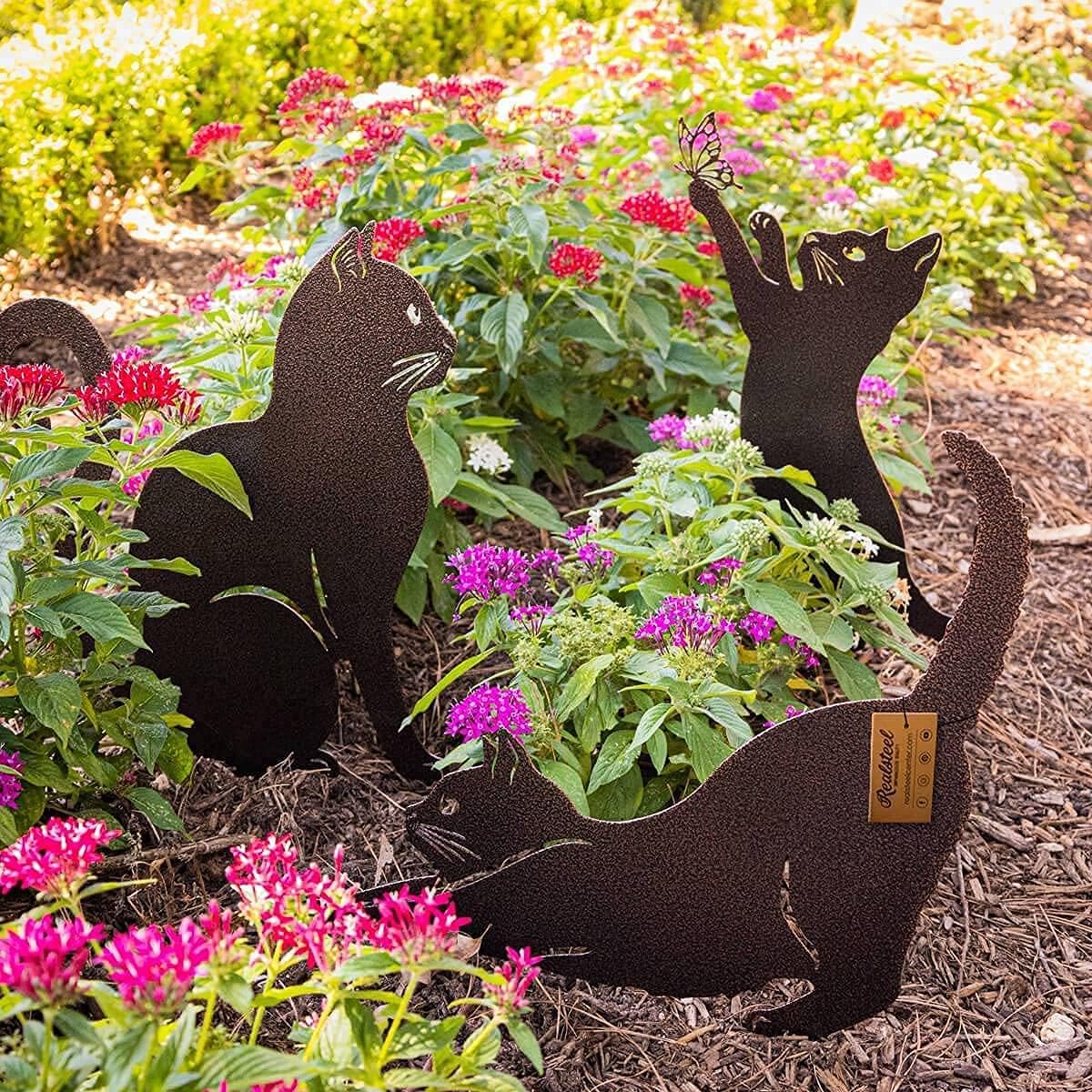 RealSteel I 3 Pack Steel Cat Garden Decor I Outdoor Yard Decorations I Gift for Cat Lovers I Lawn