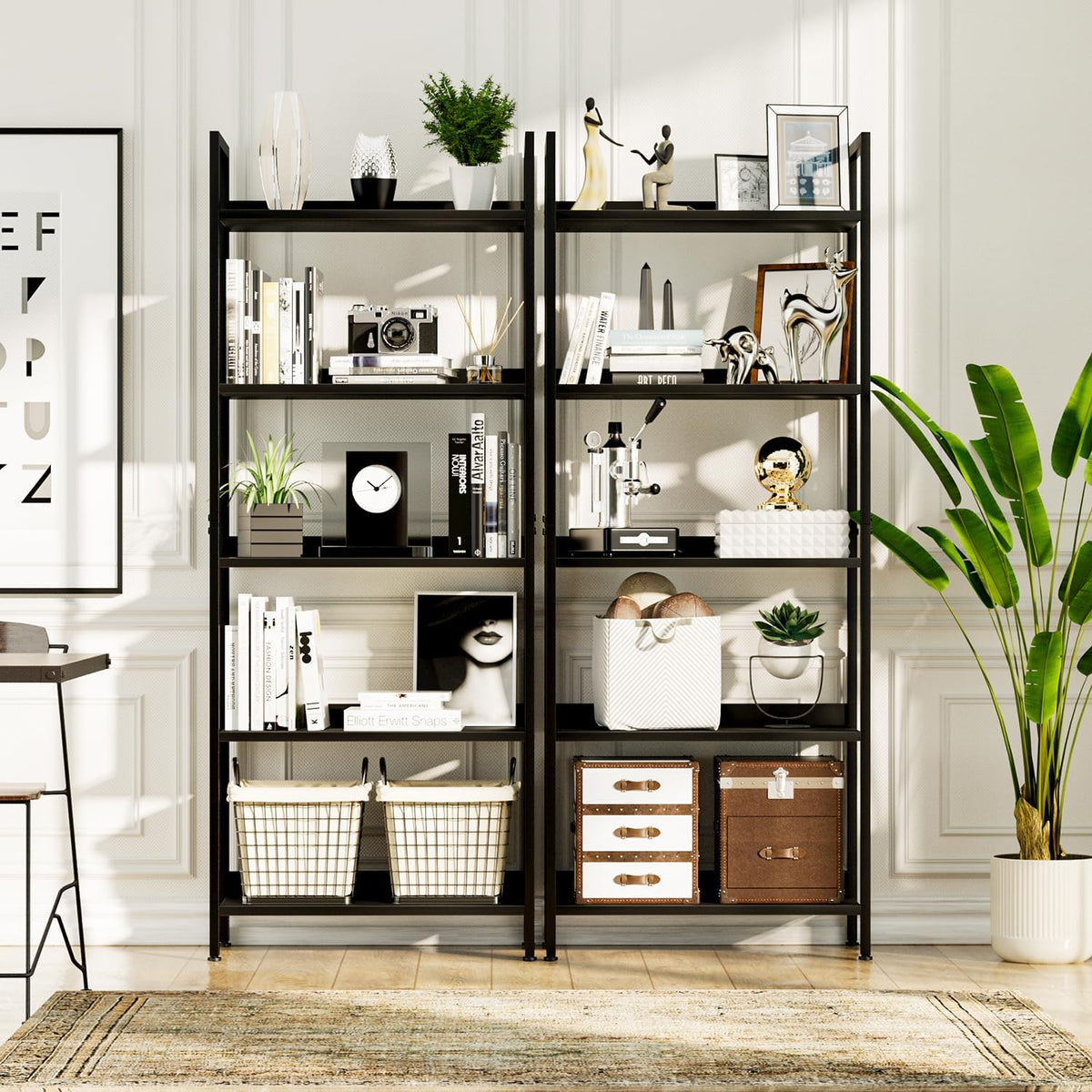 NUMENN Bookshelf, 5 Tier Bookshelves, Home Office Bookcase Shelf Storage Organizer, Free Standing