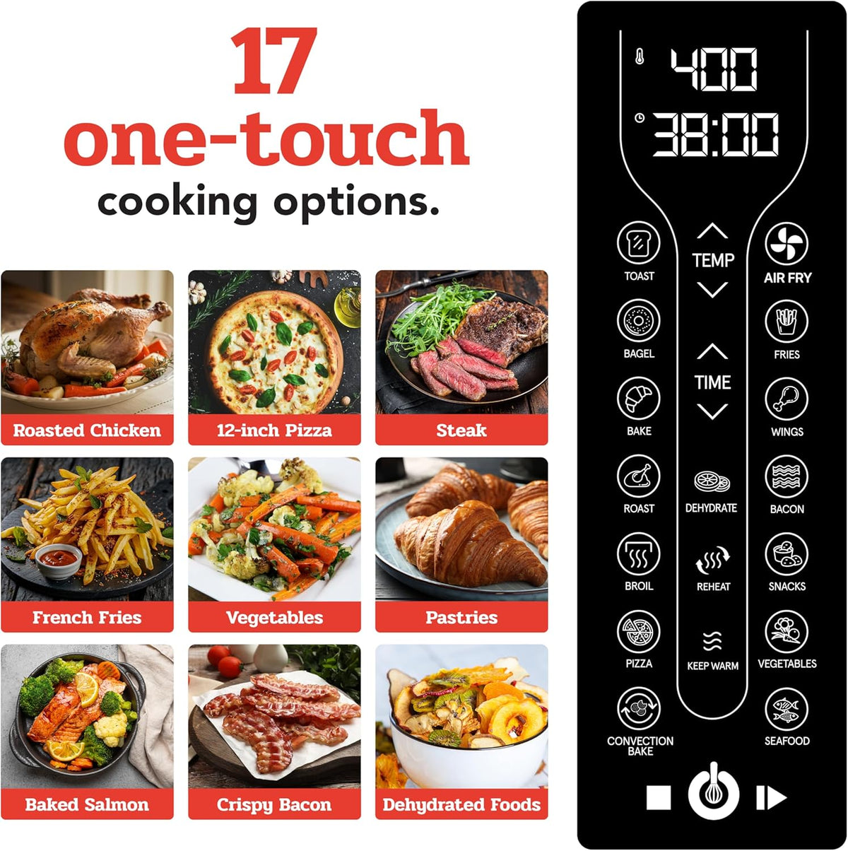 Gourmia Toaster Oven Air Fryer Combo 17 cooking presets 1700W french door digital air fryer oven