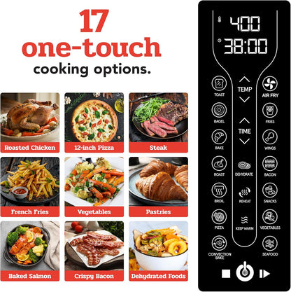 Gourmia Toaster Oven Air Fryer Combo 17 cooking presets 1700W french door digital air fryer oven
