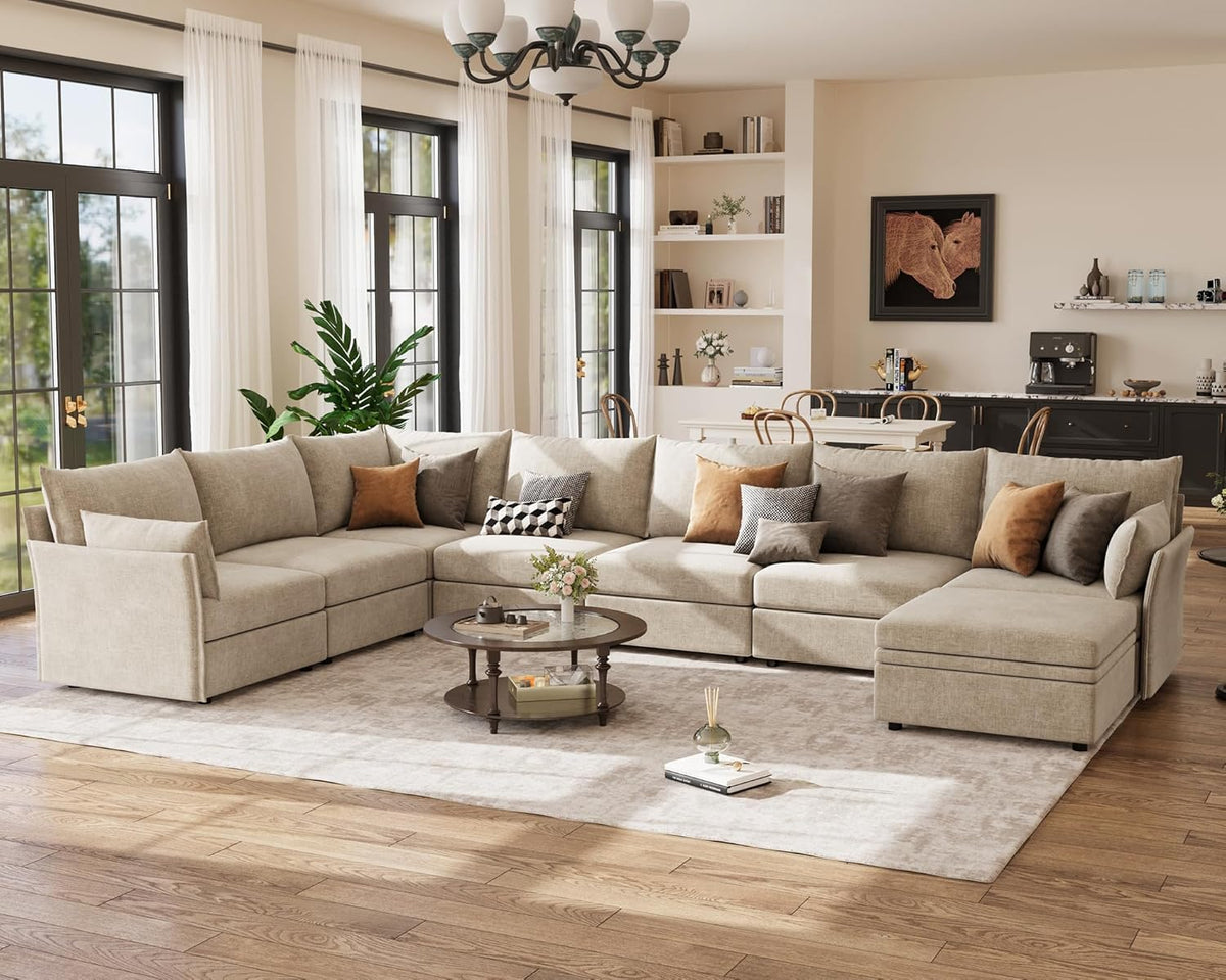 166.6" Oversized Modular Sectional Sofa, U Shaped Convertible Couch with Movable Ottoman, Large 8