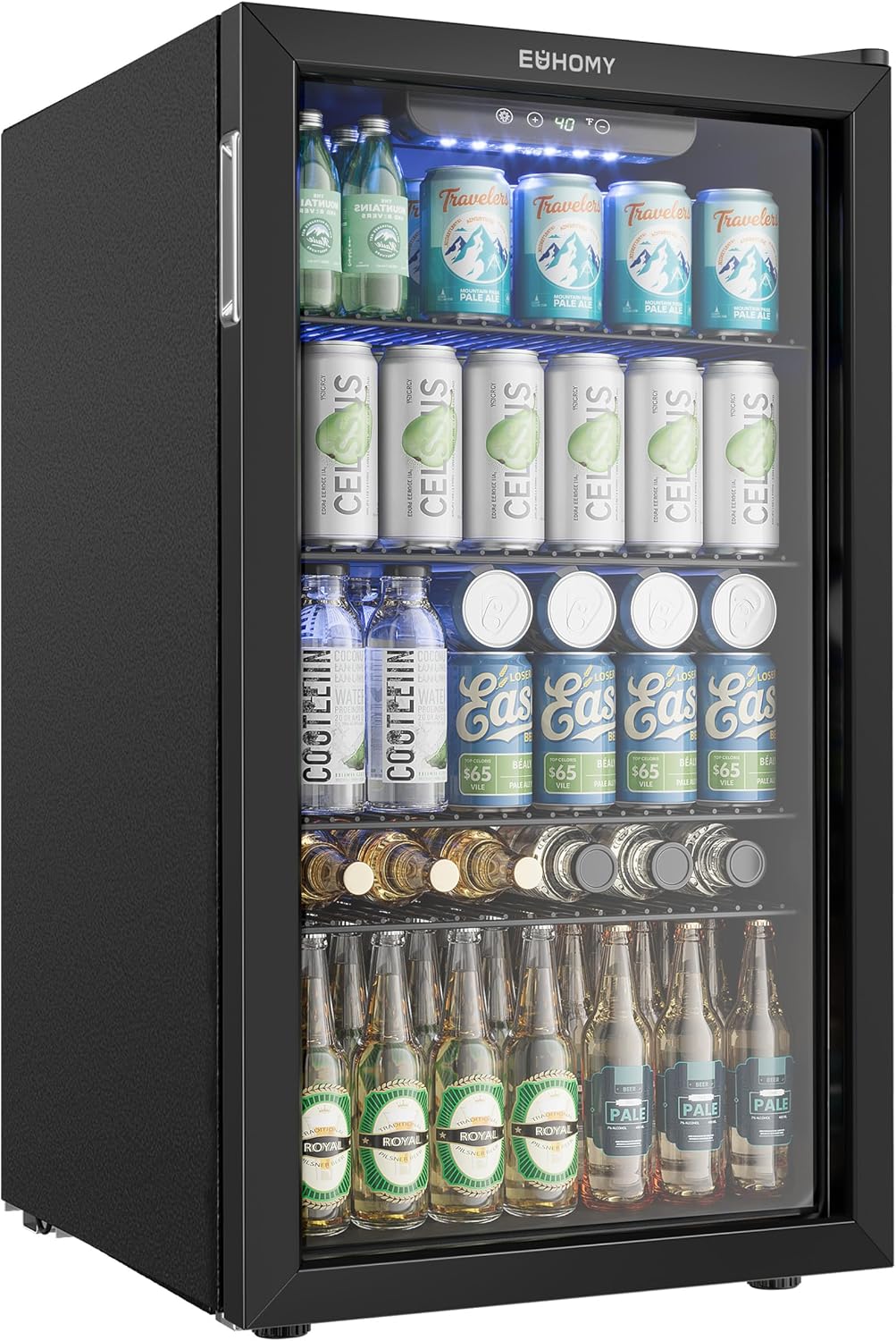 EUHOMY Beverage Refrigerator and Cooler, 128 Can Mini fridge with Glass Door, Small Refrigerator