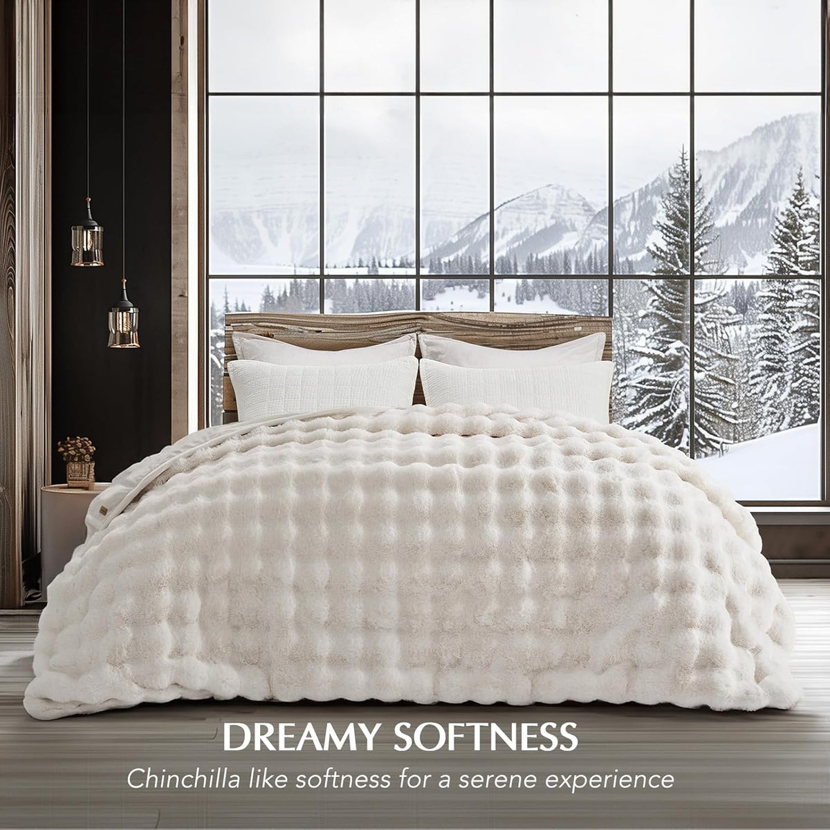 EVERGRACE Ultra Soft Luxury Fluffy Ridgeline Faux Rabbit Fur Throw Blanket, Thick Warm Bubble Throw