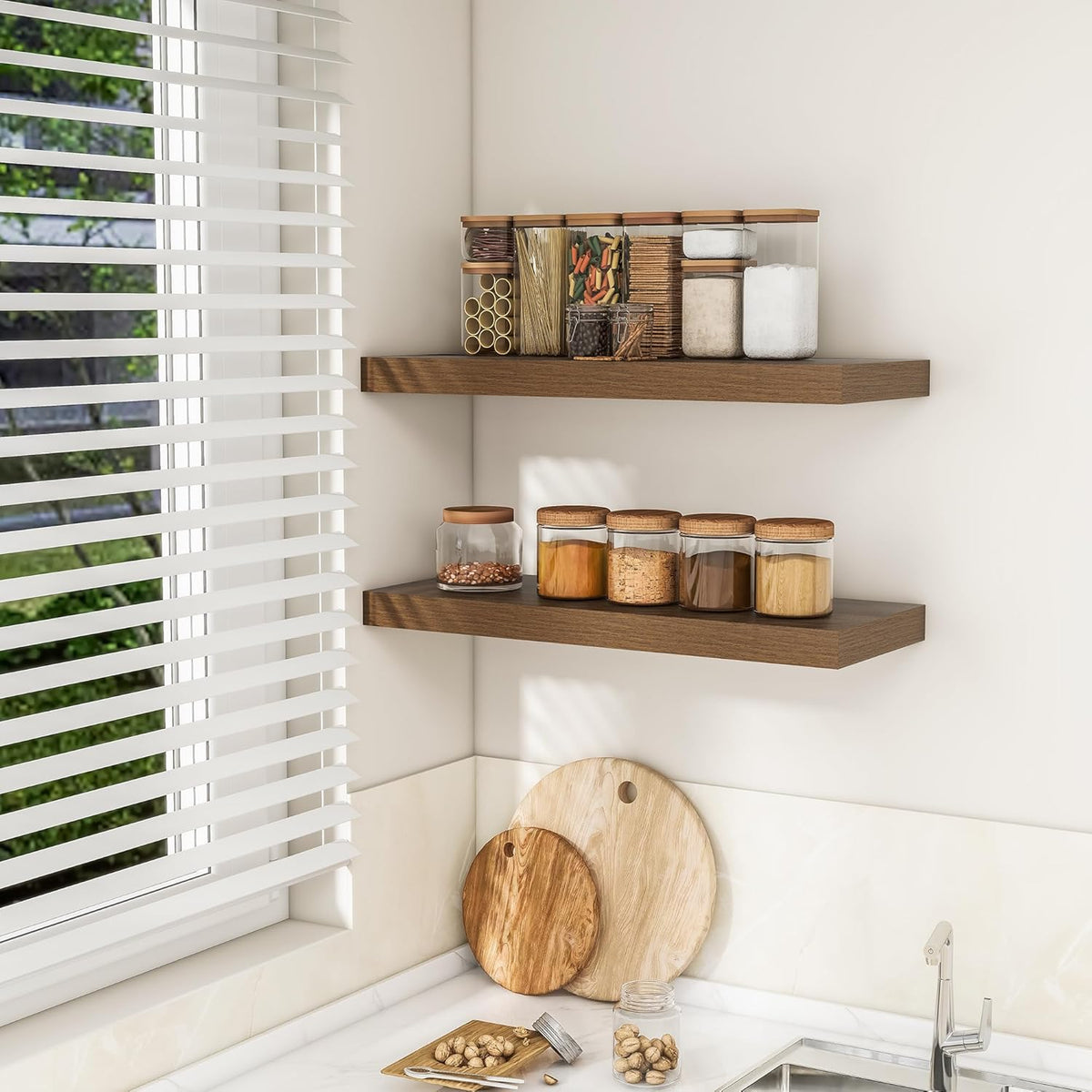 RICHFOCUS 31.5Inch Floating Shelves for Wall 2 Pack Shelves for Bedroom|Kitchen|Bathroom Wall