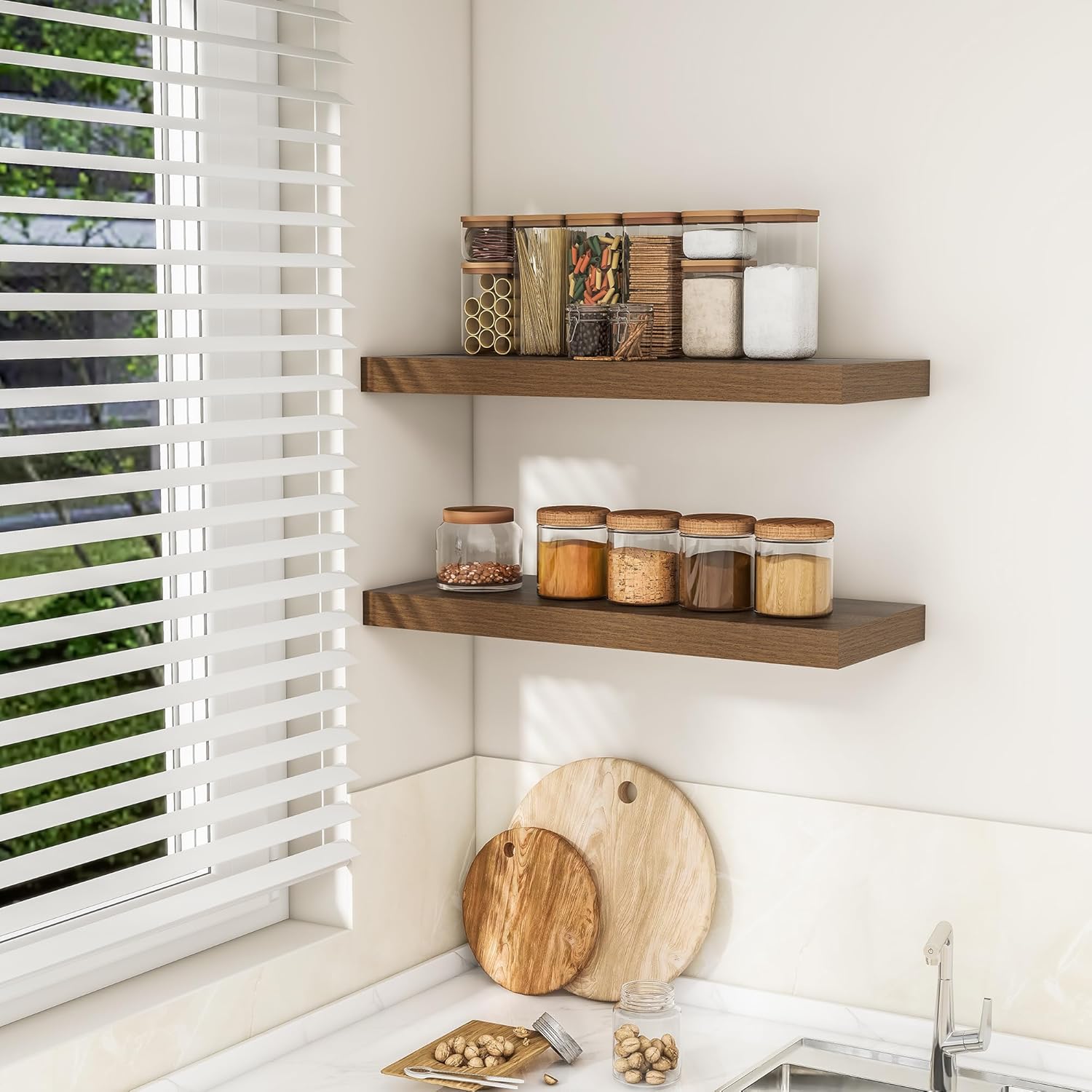 RICHFOCUS 31.5Inch Floating Shelves for Wall 2 Pack Shelves for Bedroom|Kitchen|Bathroom Wall