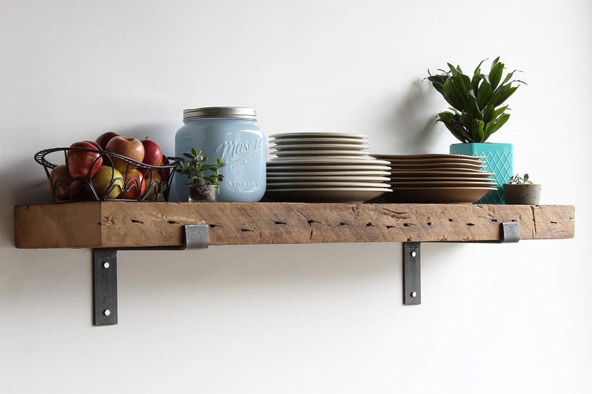 Urban Legacy Reclaimed Barn Beam Deep Shelves | Deep Shelves with Brackets Included, Set of 2 |