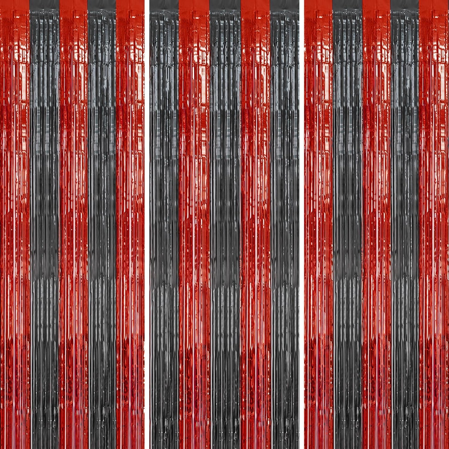 3 Pack Foil Fringe Backdrop - Red&Black Shiny Tinsel Curtains for Party Decoration/Photo Booth