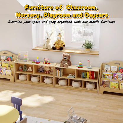 2-Tier Wood Montessori Cabinet for Kids, Toddler Room Book Shelves Toy Organizers and Storage