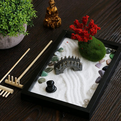Mini Meditation Zen Garden Kit - Japanese Tabletop Rock Sand Chakra Buddha Garden Home Office Desk
