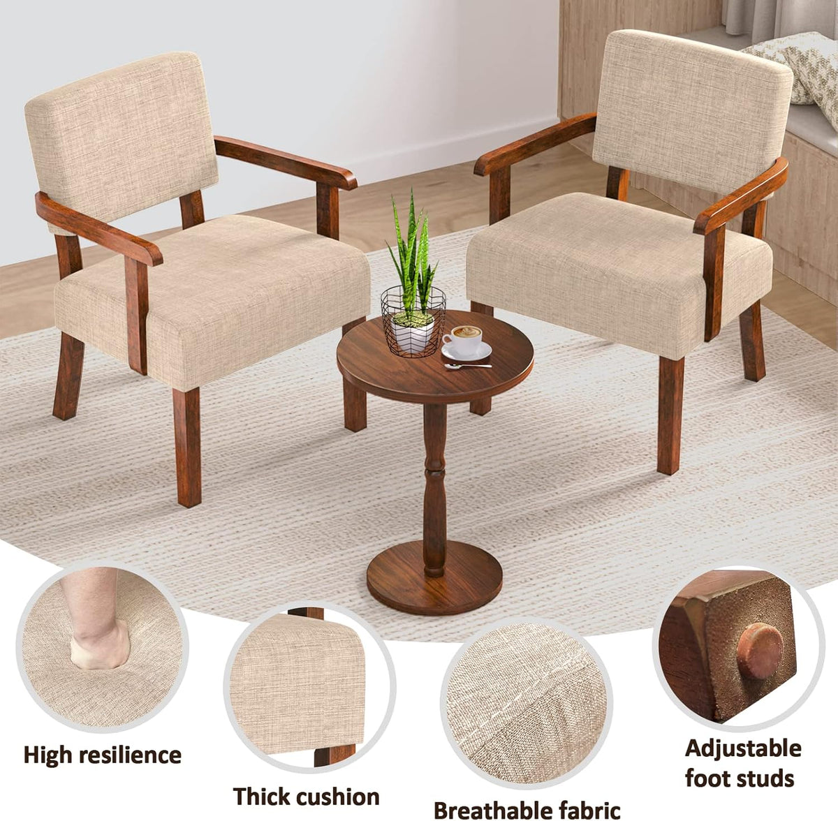 Accent Chair Set of 2 with Table, Living Room Chairs with Soft Seat and Armrests for Living Room