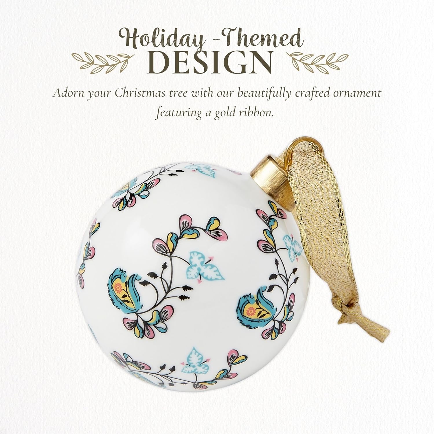 Spode Kit Kemp Psycho Sprig Yellow Bauble Christmas Bauble - Handcrafted Porcelain Festive