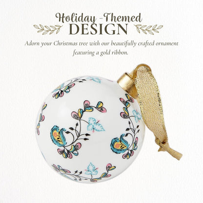 Spode Kit Kemp Psycho Sprig Yellow Bauble Christmas Bauble - Handcrafted Porcelain Festive