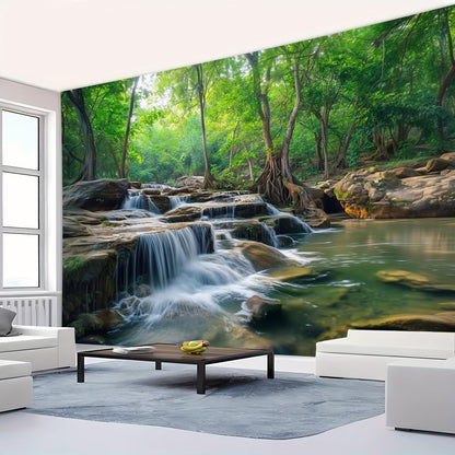 BSFHH Nature Tapestry Forest Tree Sea Cave Wall Hanging, Stream Through Rainforest Landscape Wall