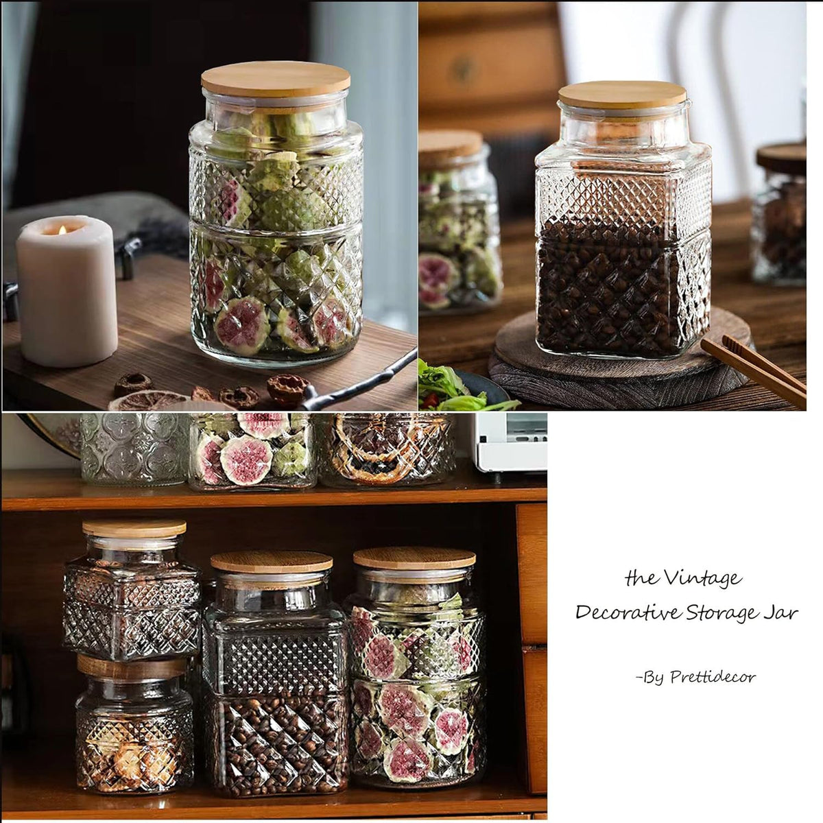 Large Glass Storage Jar, 60 FL OZ Glass Food Storage Containers with Bamboo Lid, Kitchen Containers