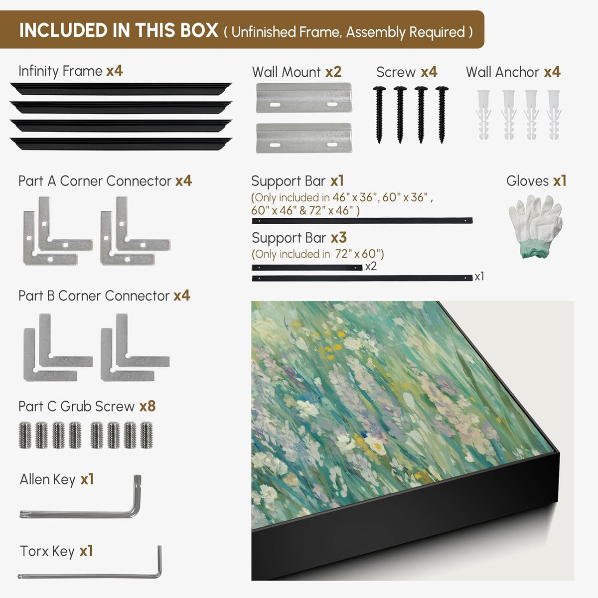 SIGNWIN 36"x60" Extra Large Framed Wall Art Wildflower Meadow Landscape Soft Pastel Nature